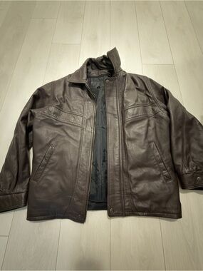 Men's Chocolate Brown Leather Bomber Jacket - Classic Zip Front Coat